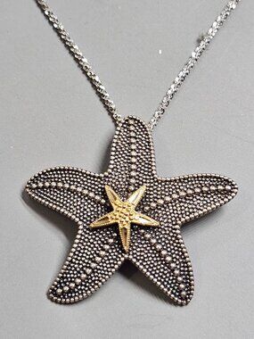 Starfish Pendant Necklace 14k Gold over 925 Sterling Silver 2-tone Beach 23"